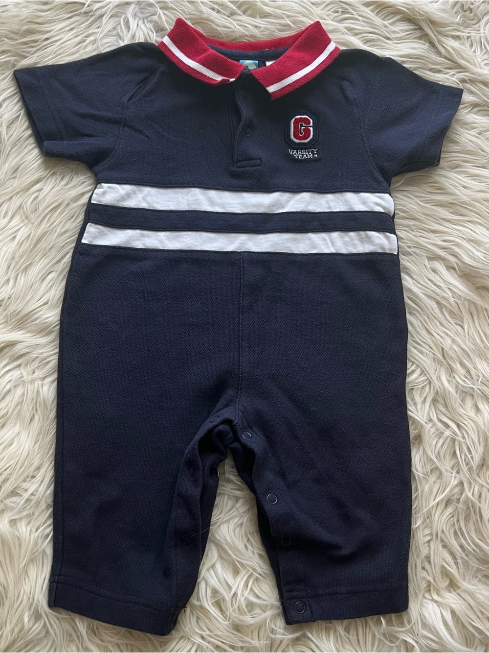 Vintage Y2K Gymboree Navy Blue Polo Romper Collared Striped Preppy 3-6 Months